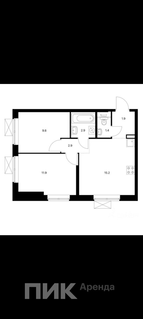 2-к. квартира, 45.5 м², 99 800 ₽/мес — фото № 21